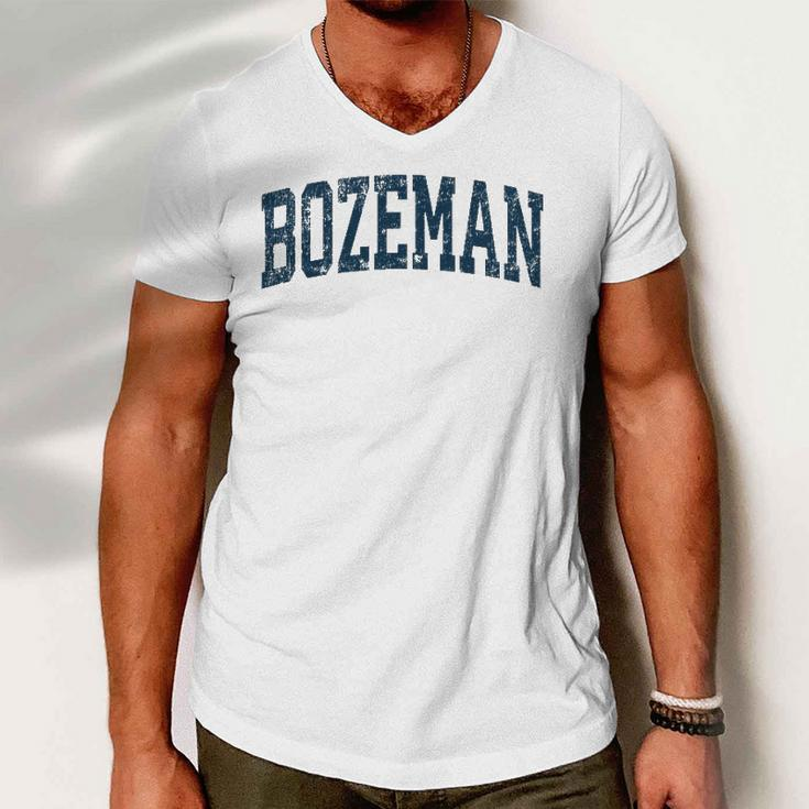 Bozeman Montana Mt Vintage Athletic Sports Navy Design Men V-Neck Tshirt