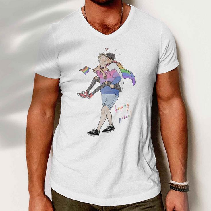 Heartstopper Lgbt Lover Nick And Charlie Happy Pride Men V-Neck Tshirt