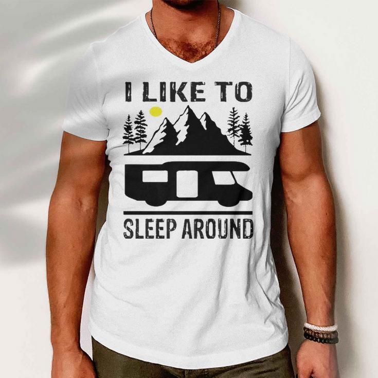 I Like To Sleep Around Camper Men V-Neck Tshirt