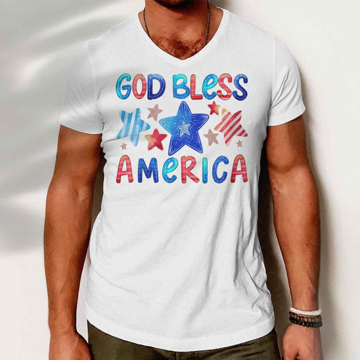 Kids Cute American Flag Girls 4Th Of July God Bless America Kids Men V-Neck Tshirt