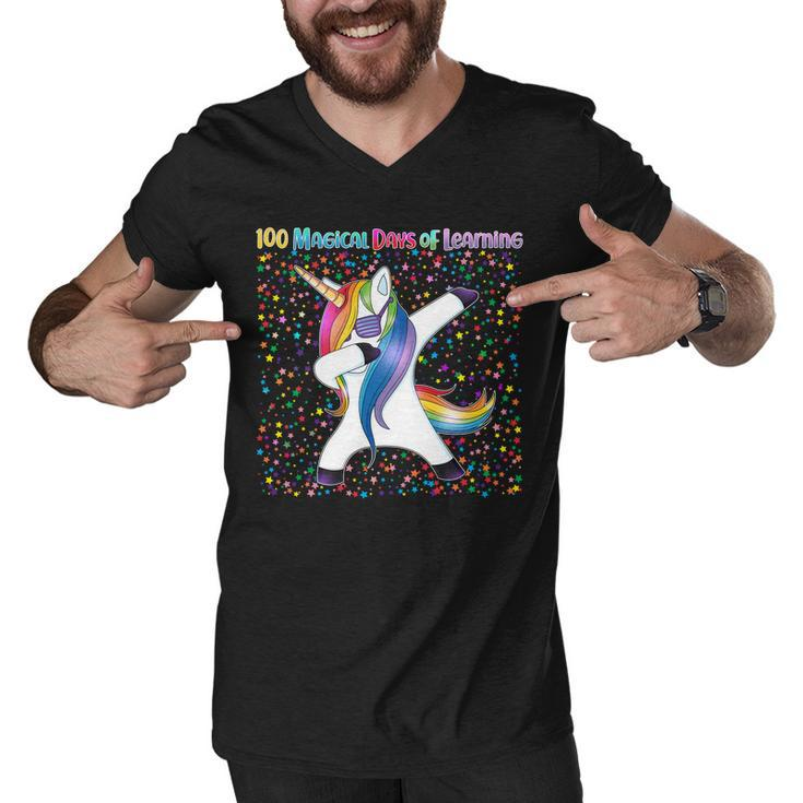 100 Magical Days Of Learning Dabbing Unicorn Graphic Design Printed Casual Daily Basic Men V-Neck Tshirt