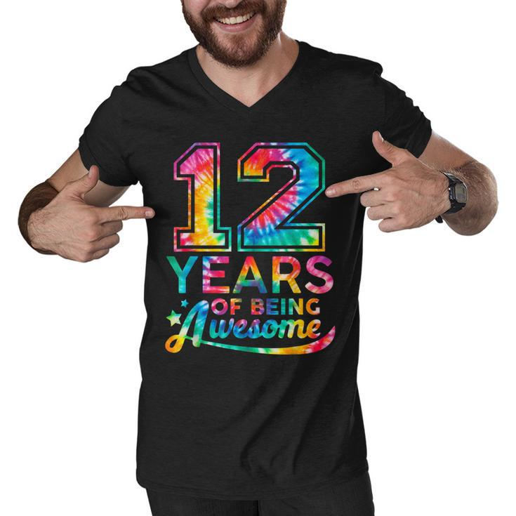 12 Year Of Being Awesome 12 Years Old 12Th Birthday Tie Dye  Men V-Neck Tshirt