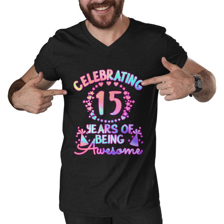 15 Years Of Being Awesome 15 Year Old Birthday Girl Graphic Design Printed Casual Daily Basic Men V-Neck Tshirt