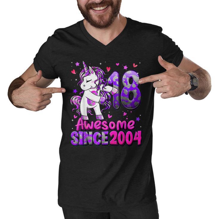 18 Years Old Unicorn Flossing 18Th Birthday Girl Unicorn  Men V-Neck Tshirt