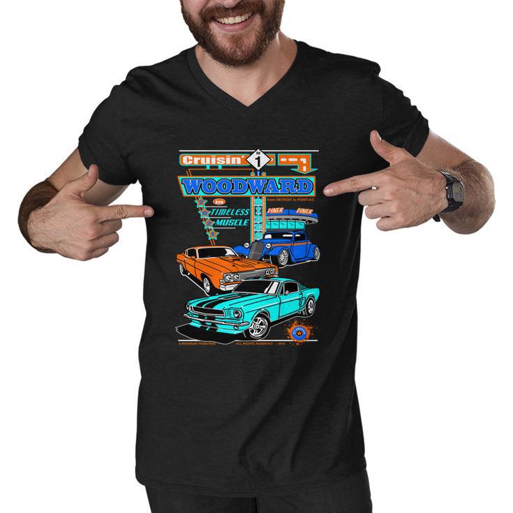 2021 Cruisin Woodward In Timeless Muscle Men V-Neck Tshirt