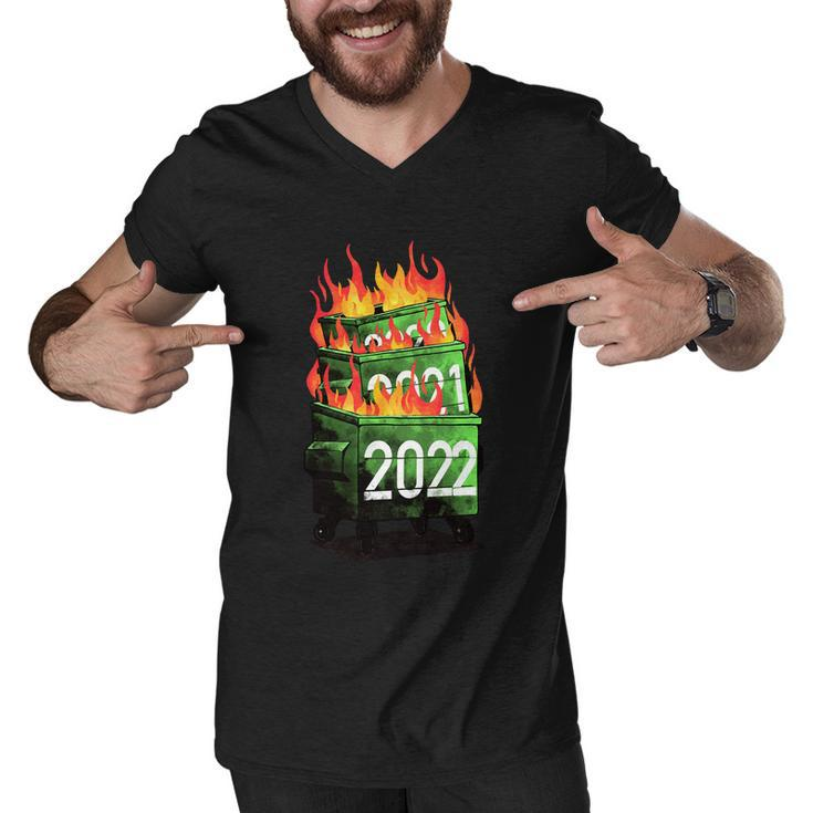 2022 Double Dumpster Fire 2022 Big Trash Can Burned Meme Men V-Neck Tshirt