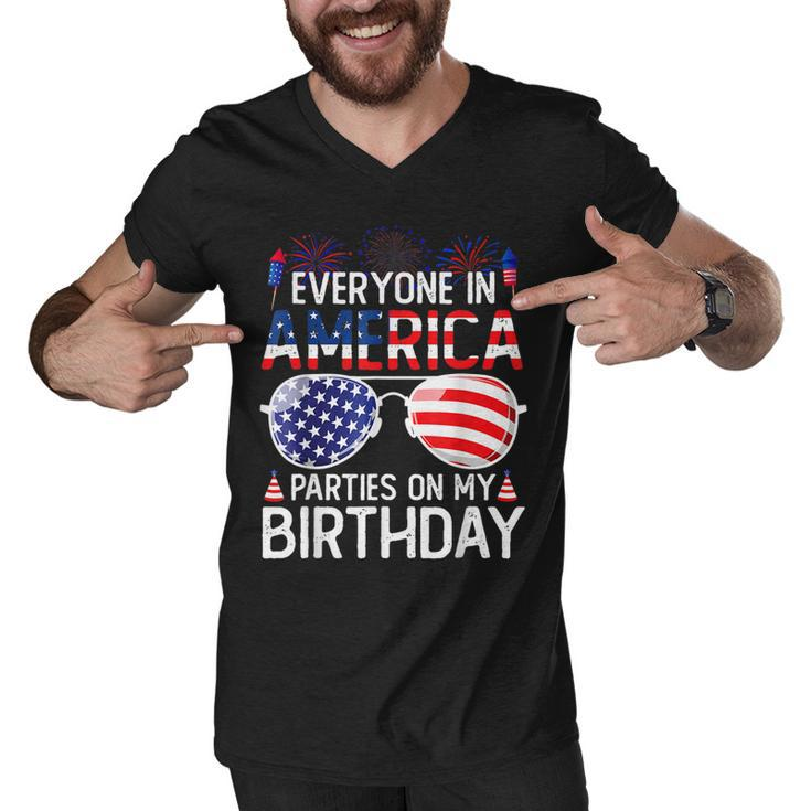 4Th Of July Birthday Gifts Funny Bday Born On 4Th Of July  Men V-Neck Tshirt
