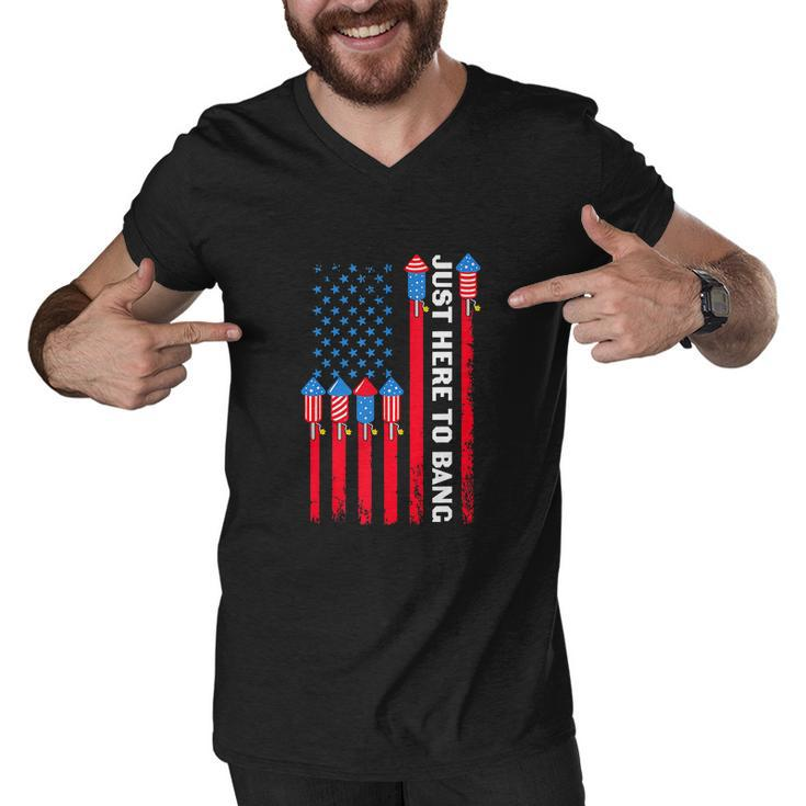 4Th Of July Funny Im Just Here To Bang Usa Flag Men V-Neck Tshirt