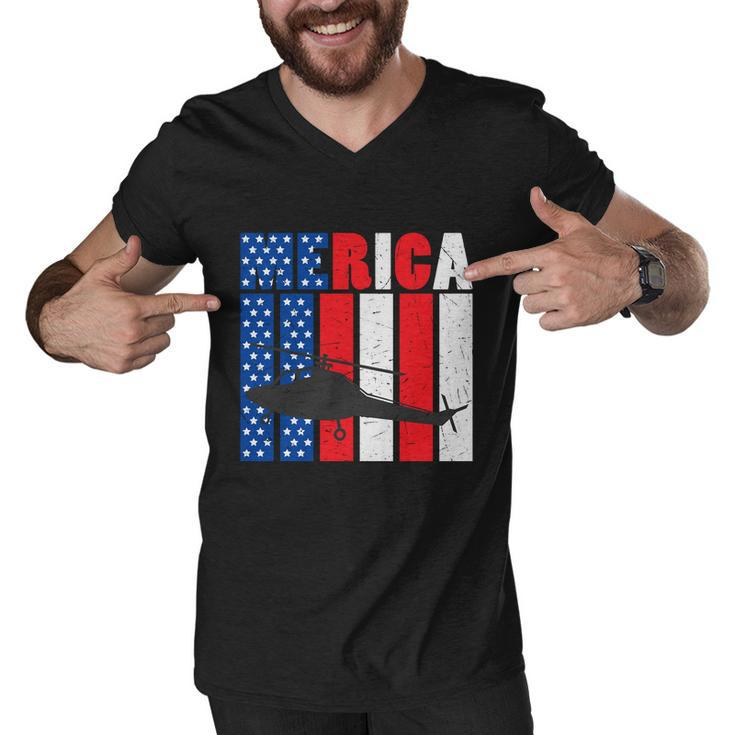 4Th Of July Helicopter American Flag Proud American Men V-Neck Tshirt