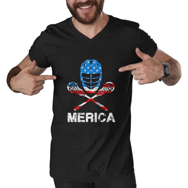 4Th Of July Merica Lacrosse American Flag Men V-Neck Tshirt