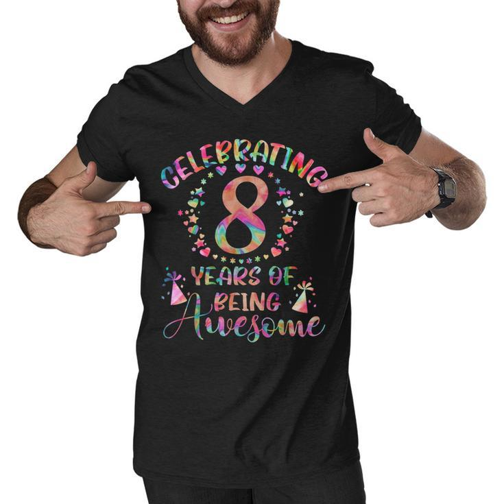 8 Years Of Being Awesome 8 Years Old 8Th Birthday Tie Dye  Men V-Neck Tshirt
