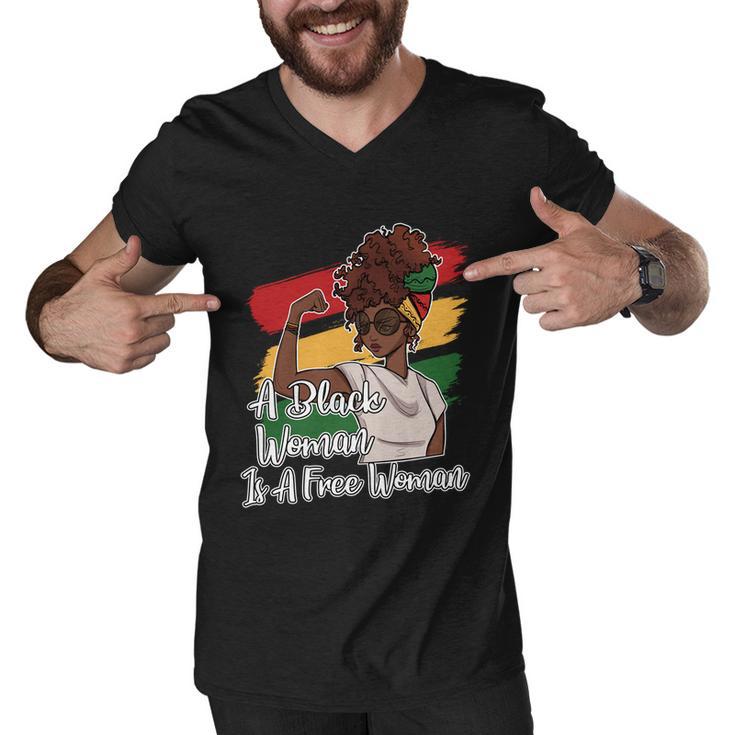 A Black Woman Is A Free Woman Gift African American Juneteenth Gift Men V-Neck Tshirt