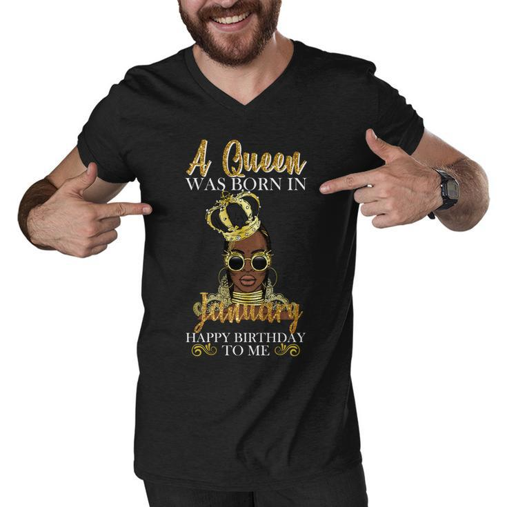 A Queen Was Born In January Happy Birthday Graphic Design Printed Casual Daily Basic Men V-Neck Tshirt
