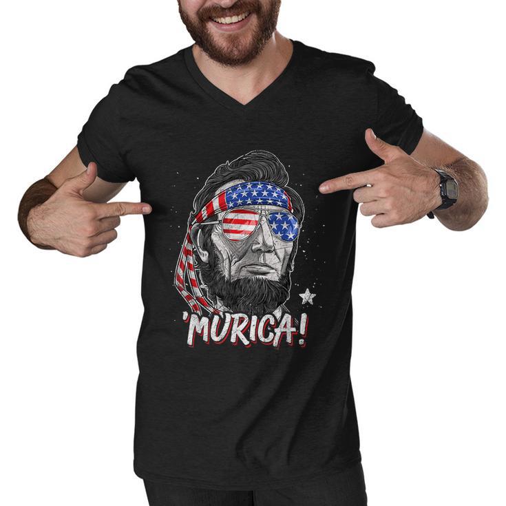 Abraham Lincoln 4Th Of July Murica Men Women American Flag Men V-Neck Tshirt