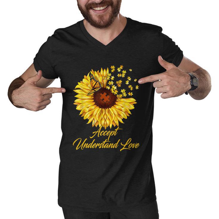 Accept Understand Love Sunflower Autism Men V-Neck Tshirt