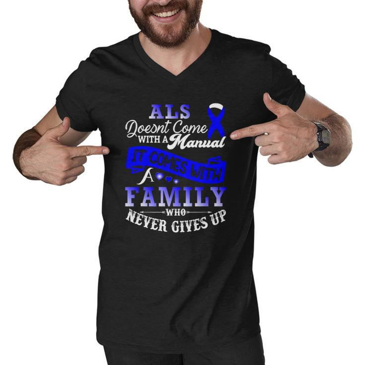 Als Awareness Support Als Fighter Als Warrior Als Family Men V-Neck Tshirt
