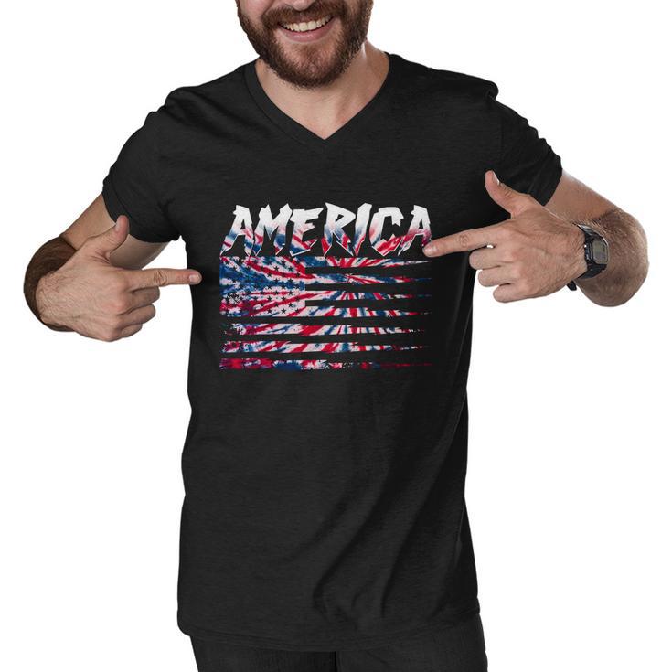 America Lightning Bolt Usa Tie Dye Flag Men V-Neck Tshirt