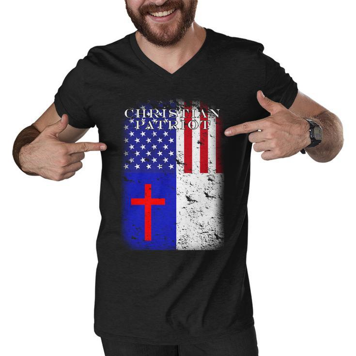 American Christian Patriot Red Cross Men V-Neck Tshirt