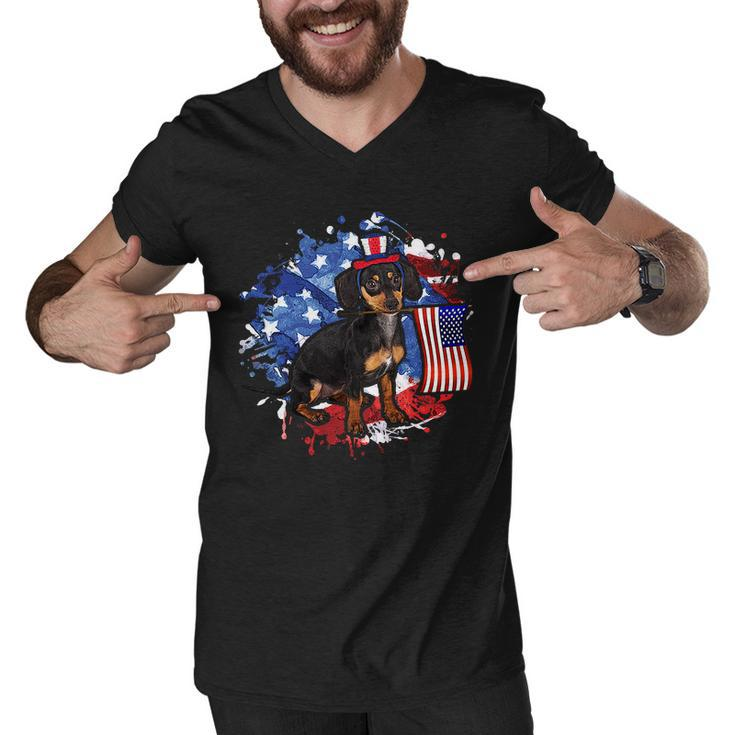 American Flag Dachshund Dog Cool Men V-Neck Tshirt