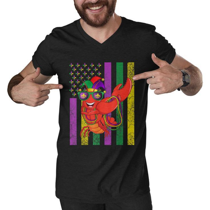 American Flag Mardi Gras Crawfish Dabbing Men V-Neck Tshirt