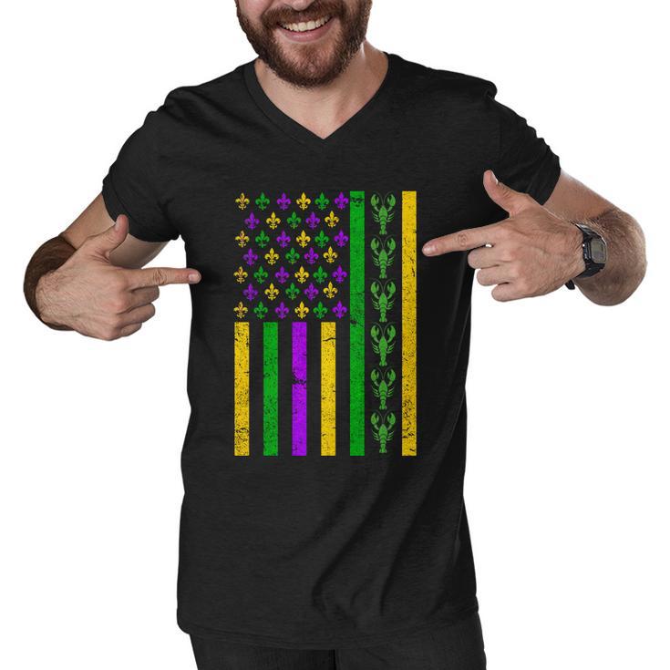 American Flag Mardi Gras Tshirt Mardi Gras Crawfish Men V-Neck Tshirt