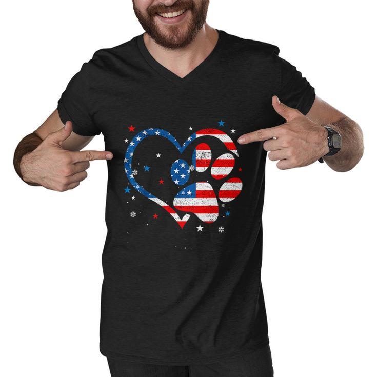 American Flag Patriotic Dog & Cat Paw Print 4Th Of July Men V-Neck Tshirt