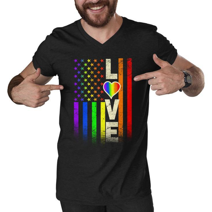 American Love Gay Pride Rainbow Flag Men V-Neck Tshirt