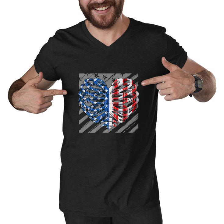 American Ribcage Heart Usa Flag Funny 4Th Of July Men V-Neck Tshirt