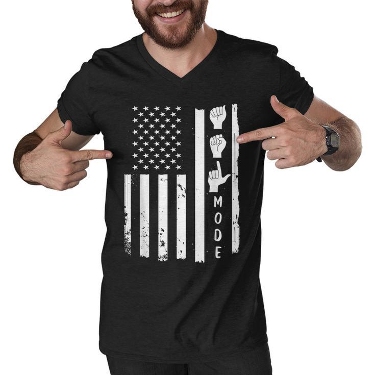 American Sign Language Asl Mode Usa Flag  Men V-Neck Tshirt