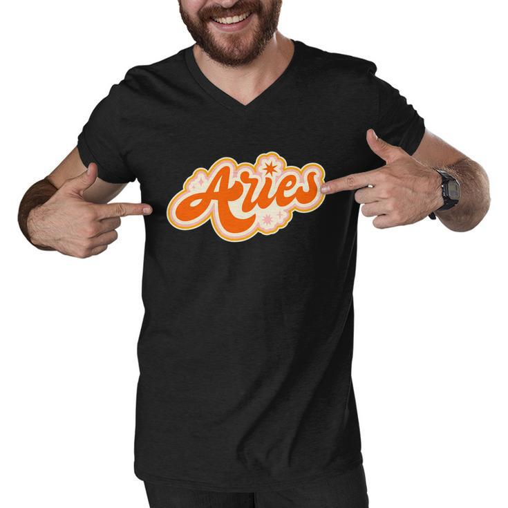 Aries Zodiac Retro Birthday Graphic Design Printed Casual Daily Basic Men V-Neck Tshirt
