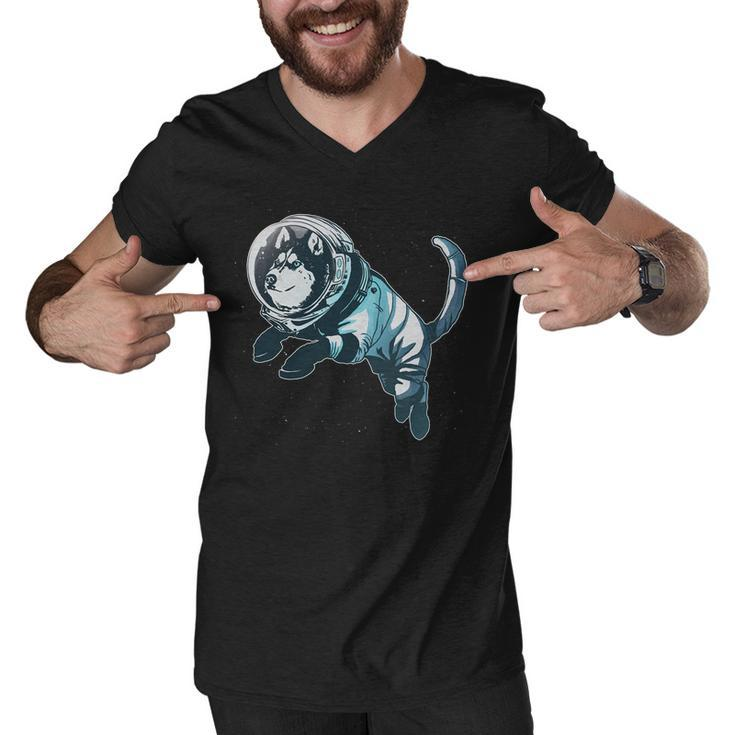 Astronaut Husky Dog Space Men V-Neck Tshirt