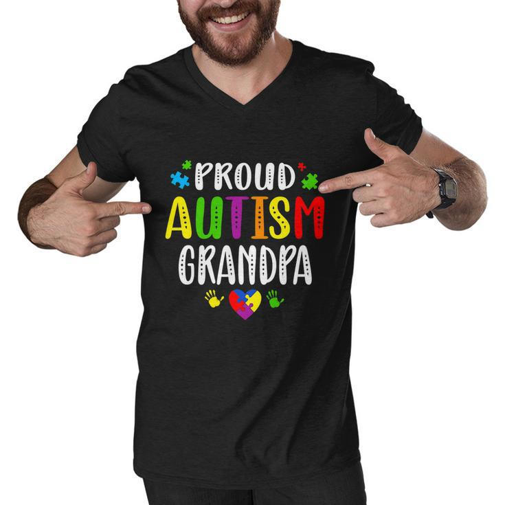 Autism Awareness Proud Autism Grandpa Hand Heart Puzzle Men Tshirt Men V-Neck Tshirt