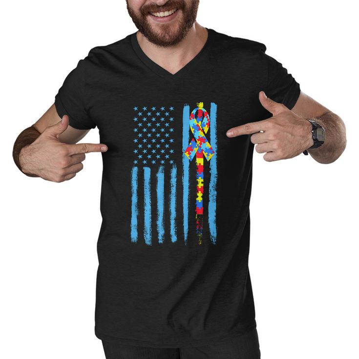 Autism Awareness Puzzle American Flag Tshirt Men V-Neck Tshirt