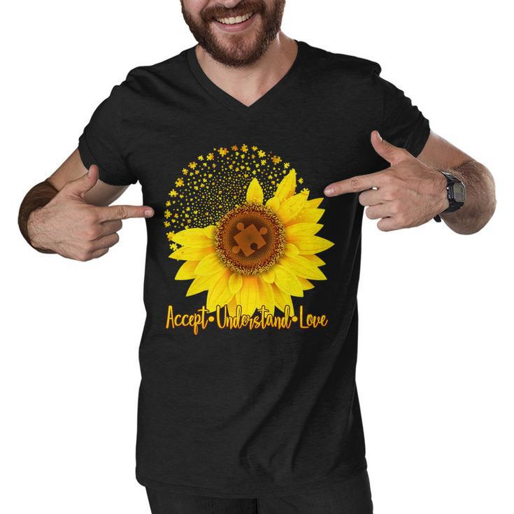 Autism Awareness Sunflower Puzzle Men V-Neck Tshirt