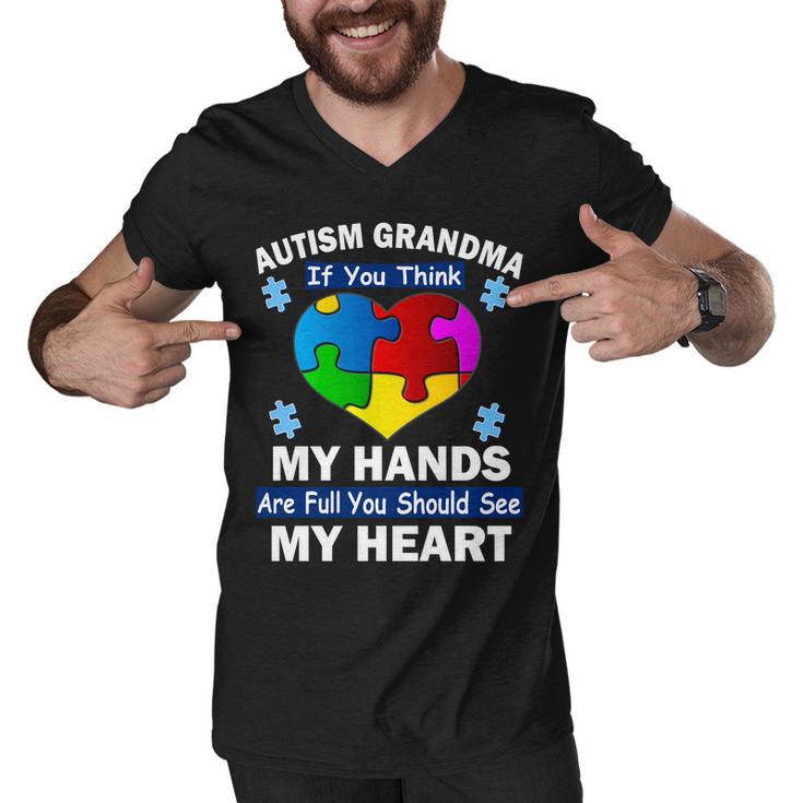 Autism Grandma My Hands Are Full You Should See My Heart Tshirt Men V-Neck Tshirt