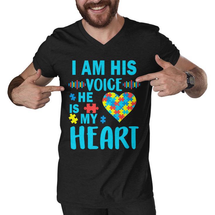 Autism I Am His Voice He Is My Heart Tshirt Men V-Neck Tshirt