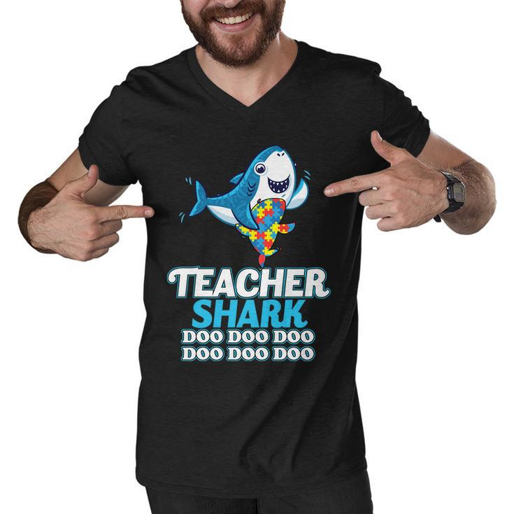 Autism Teacher Shark Men V-Neck Tshirt