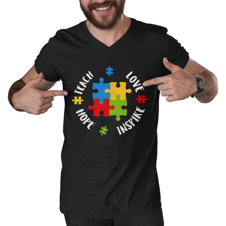 Autism Teacher Teach Love Hope Inspire Tshirt Men V-Neck Tshirt
