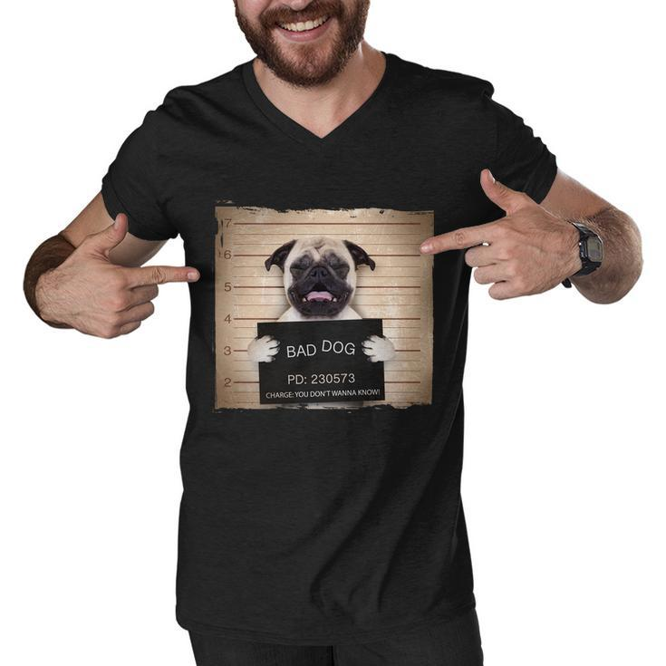 Bad Dog Funny Pug Prison Mug Shot Men V-Neck Tshirt