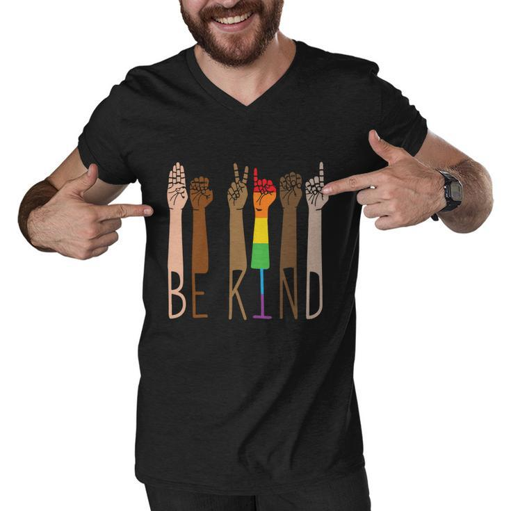 Be Kind Sign Language Rainbow Pride Month Lgbt Men V-Neck Tshirt