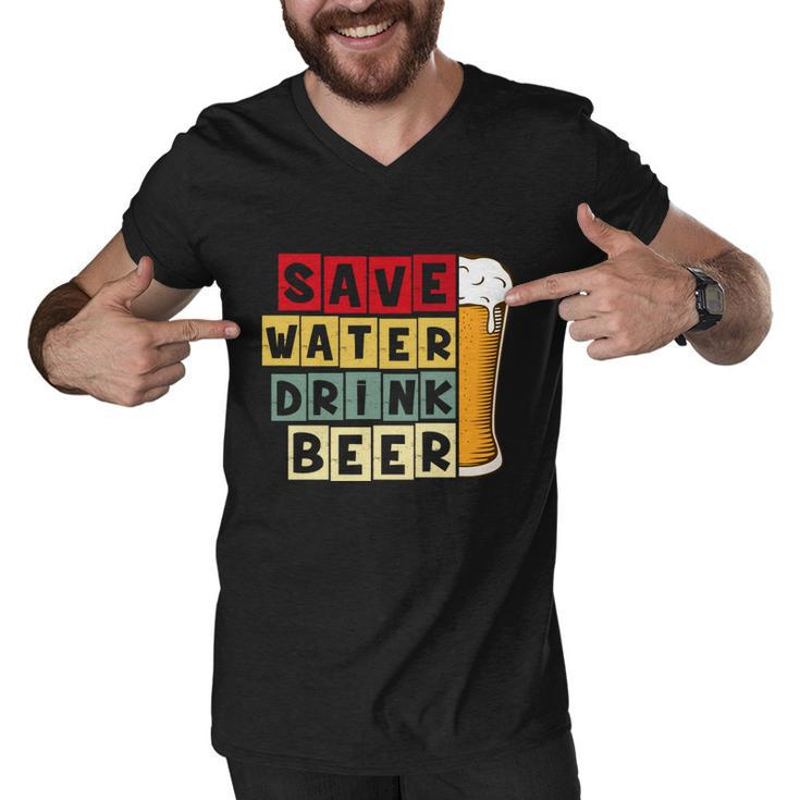 Beer Save Water Drink Beer Vintage Retro Funny Drinking Men V-Neck Tshirt