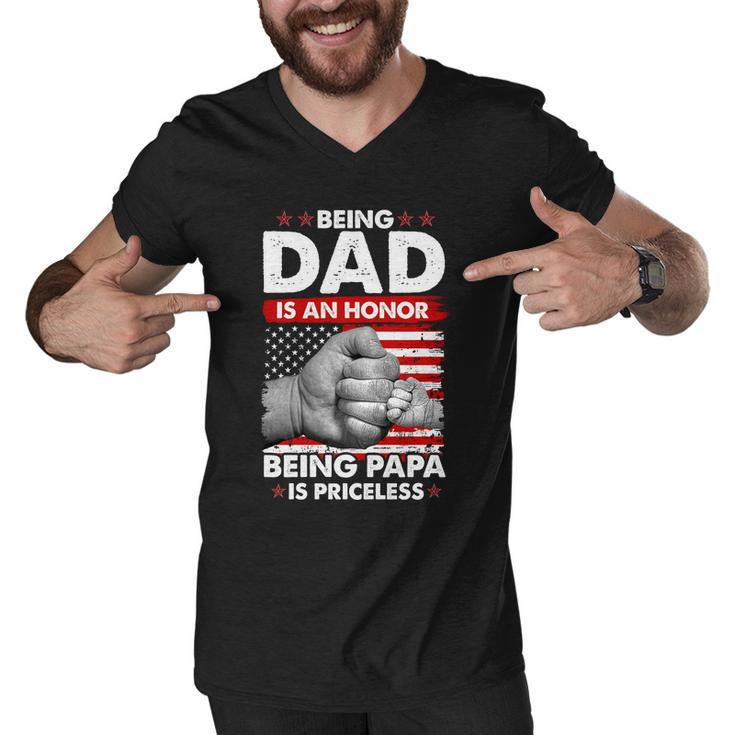 Being Dad Is An Honor Being Papa Is Priceless Usa American Flag Men V-Neck Tshirt