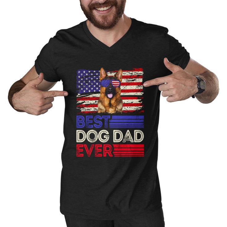 Best German Shepherd Dad Ever American Flag Patriotic Gift Men V-Neck Tshirt