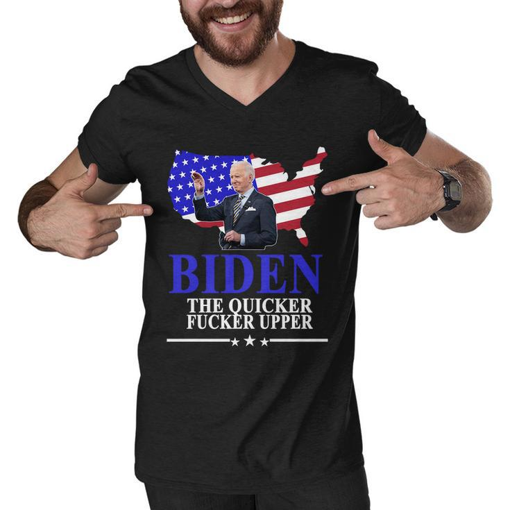Biden The Quicker Fucker Upper American Flag Design Men V-Neck Tshirt