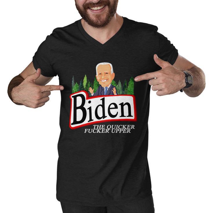 Biden The Quicker Fucker Upper Funny Cartoon Tshirt Men V-Neck Tshirt