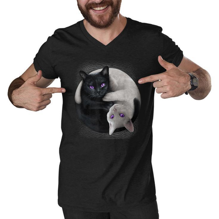Black Cat And White Cat Yin And Yang Halloween For Men Women  Men V-Neck Tshirt