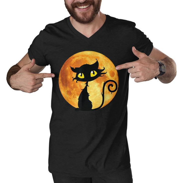 Black Cat Full Moon Halloween Cool Funny Ideas For Holidays  Men V-Neck Tshirt