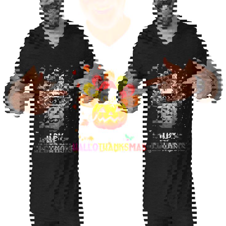 Black Cat Halloween And Merry Christmas Happy Hallothanksmas  Men V-Neck Tshirt