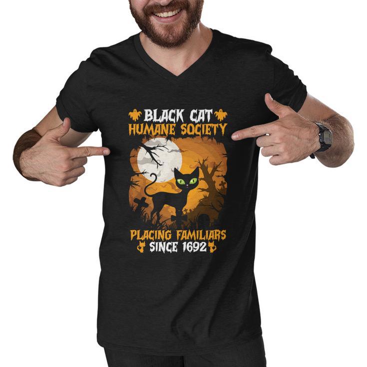 Black Cat Humane Society Placing Familiars Halloween Quote Men V-Neck Tshirt