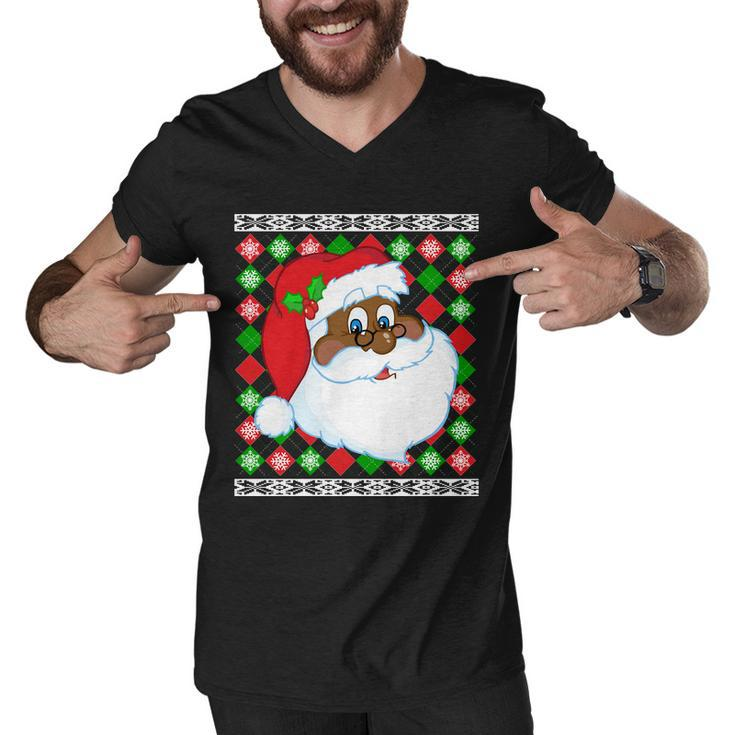 Black Santa Claus Ugly Christmas Sweater Men V-Neck Tshirt
